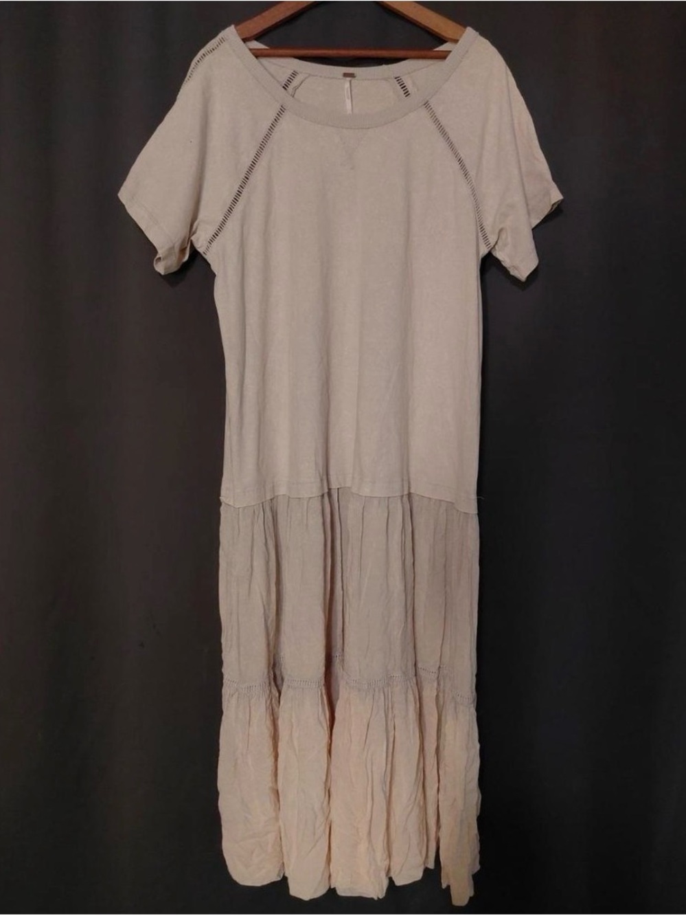Free People Relaxed Short-Sleeve Cream Boho Cottagecore Midi/Maxi Dress Small - Picture 2 of 7